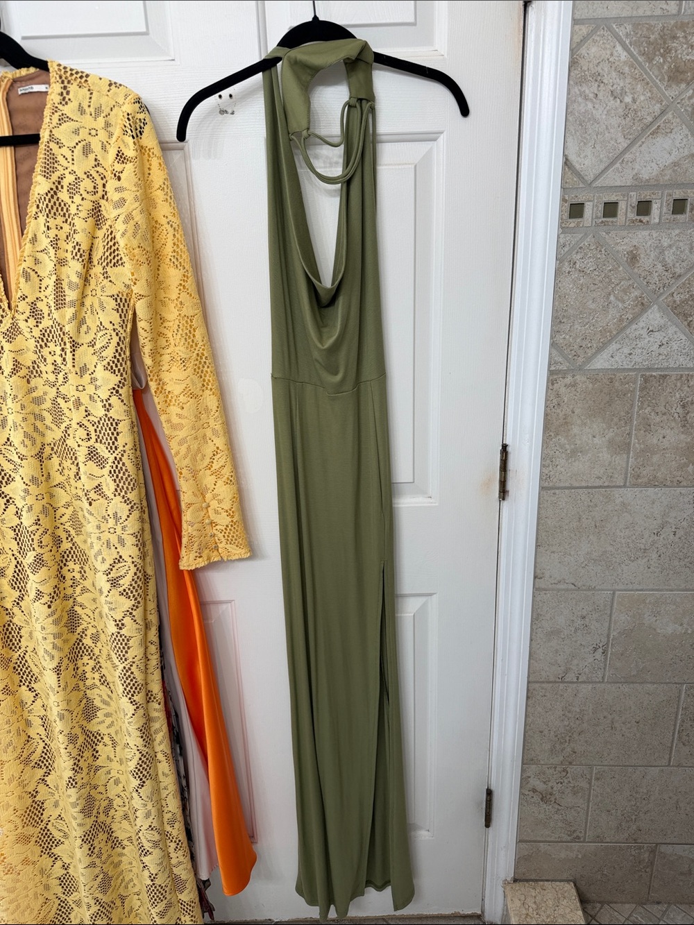 Hello Molly Olive Green Backless Halter Maxi Dress